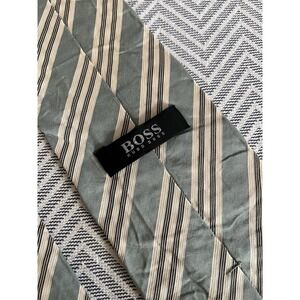 Vintage Hugo Boss Tiffany Turquiose Stripes Woven Silk Tie Necktie Made In Italy